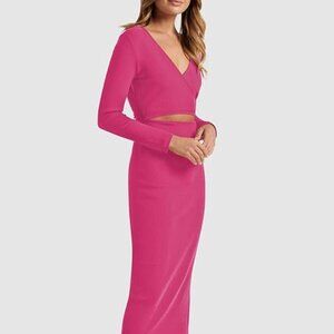 Wrap V Neck Cutout Bodycon Dress Long Sleeve Side Slit Ribbed Knit Midi Dress